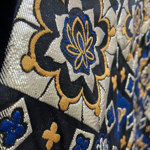 NWT Ann Taylor Loft Cropped Blazer L Jacket Quilted Open Front Jacquard Metallic - Picture 6 of 12